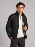 Men wearing black stand collar trench jacket slim fit lightweight business coat smart casual style