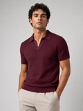 Men wearing wine knit polo shirt lightweight breathable stretch short sleeve summer style