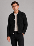 Men wearing black suede fall jacket slim fit turn down collar business casual style
