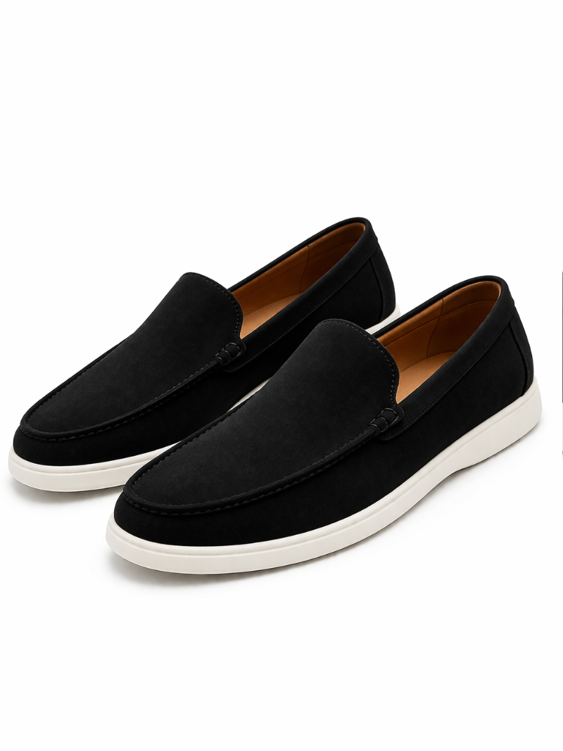 Men’s black suede leather loafers, classic British style slip-on driving shoes lightweight soft moccasins