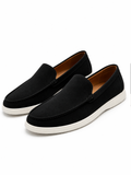 Men’s black suede leather loafers, classic British style slip-on driving shoes lightweight soft moccasins
