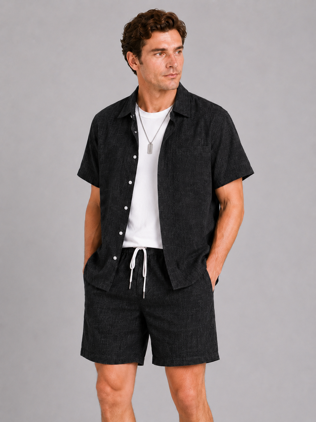Men’s Two-Piece Set Short Sleeve Shirt and Shorts Breathable Loose Fit Summer Outfit for Vacation and Casual Wear