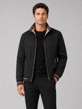 Men wearing black varsity jacket reversible snap button baseball jacket for streetwear style
