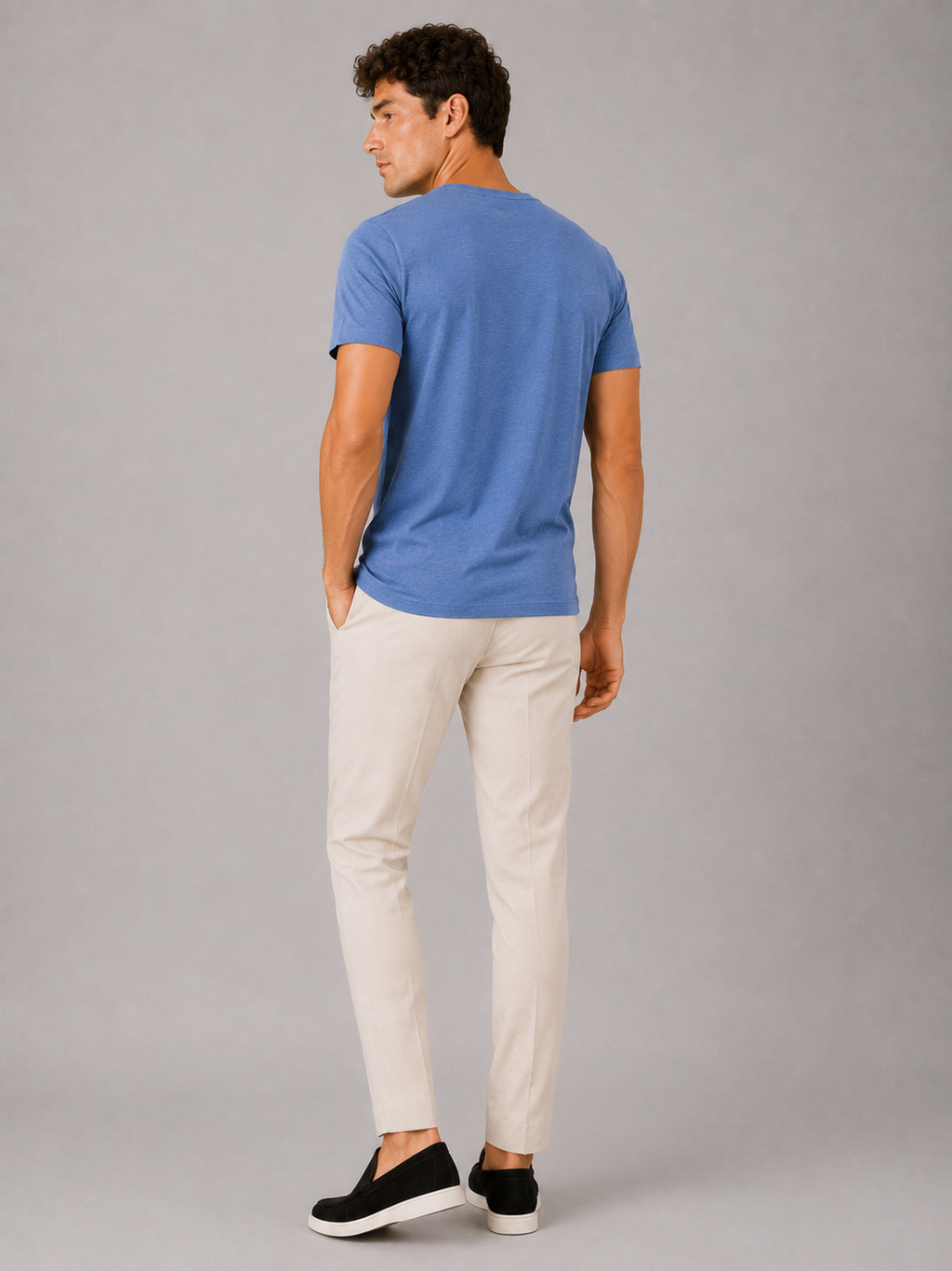 Blue cotton crew neck t shirt for men comfortable summer top for home wear