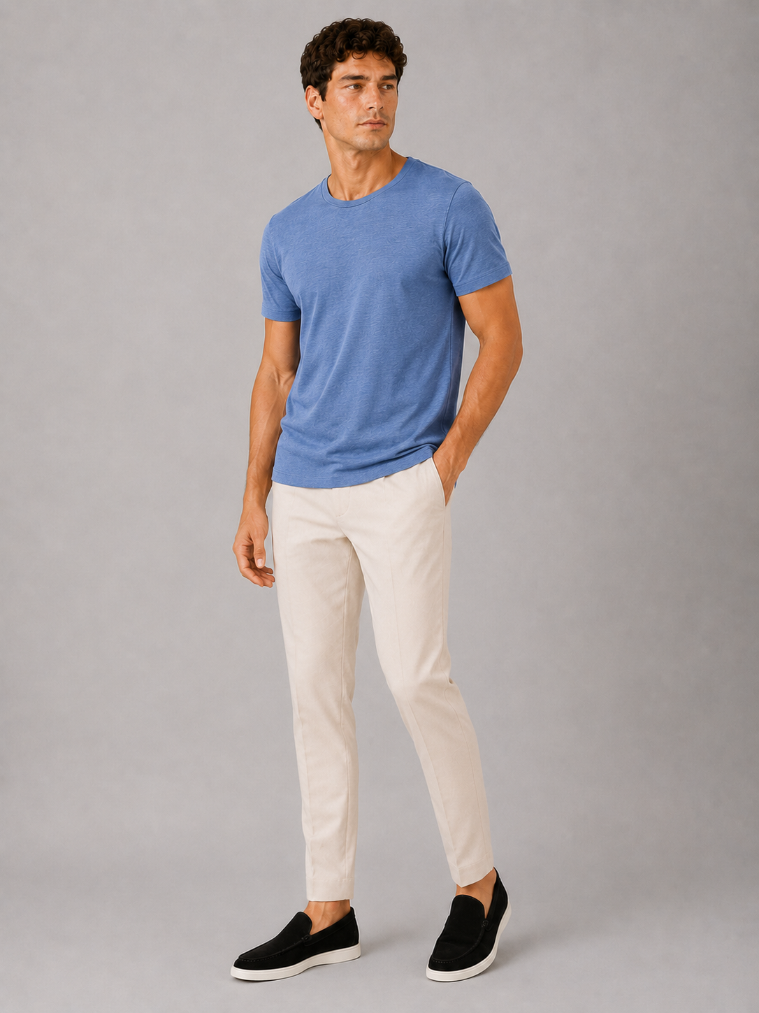 Men’s blue short sleeve cotton t shirt soft casual basic for everyday outfits