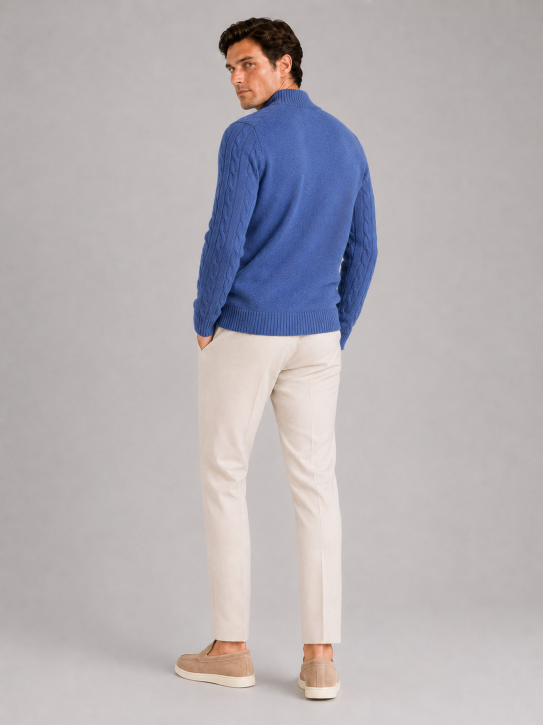 Men’s blue 100 percent wool sweater comfortable knit top for business casual outfits