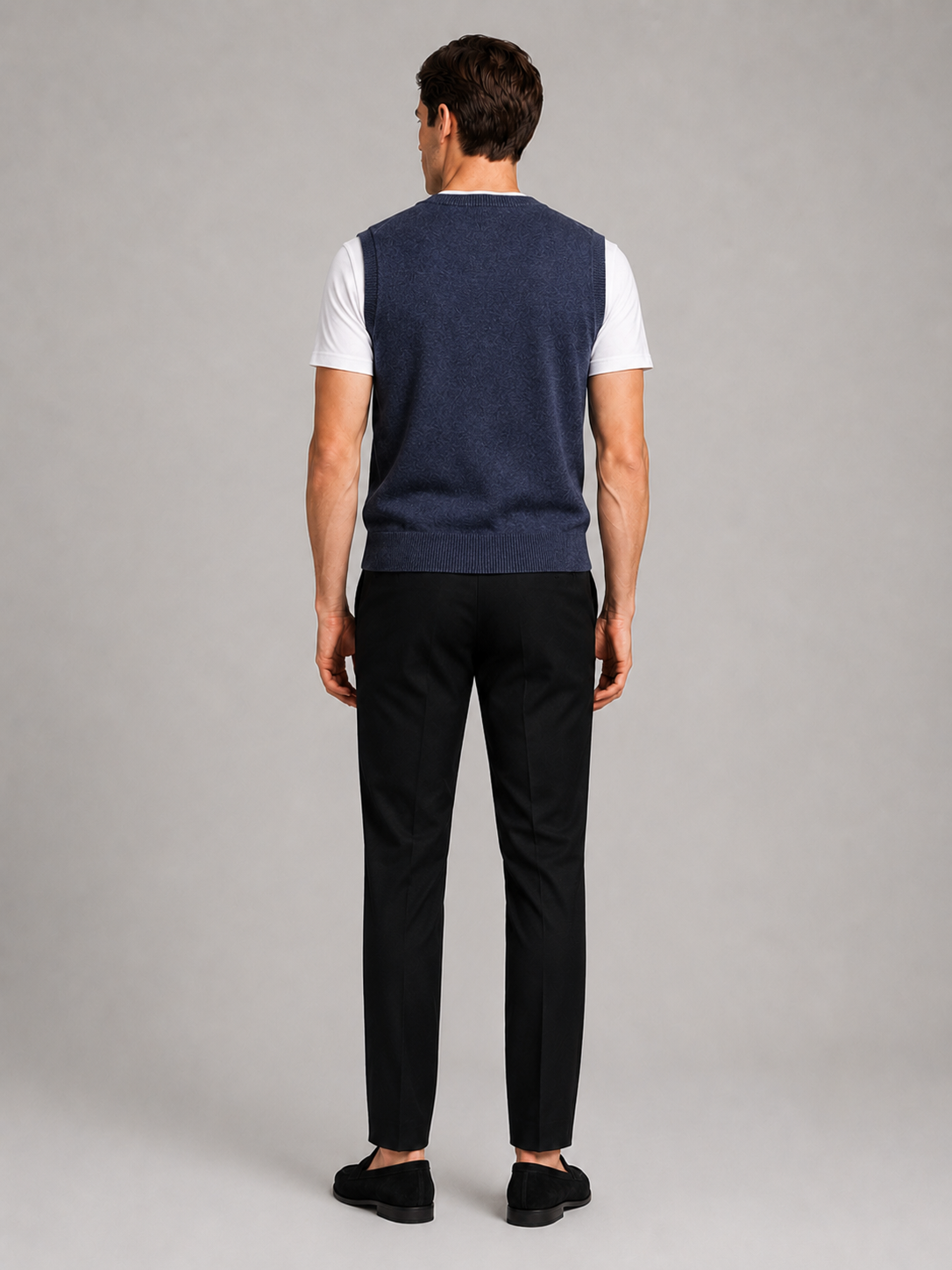 Men’s blue argyle knit sweater vest comfortable sleeveless layer for office and smart casual outfits