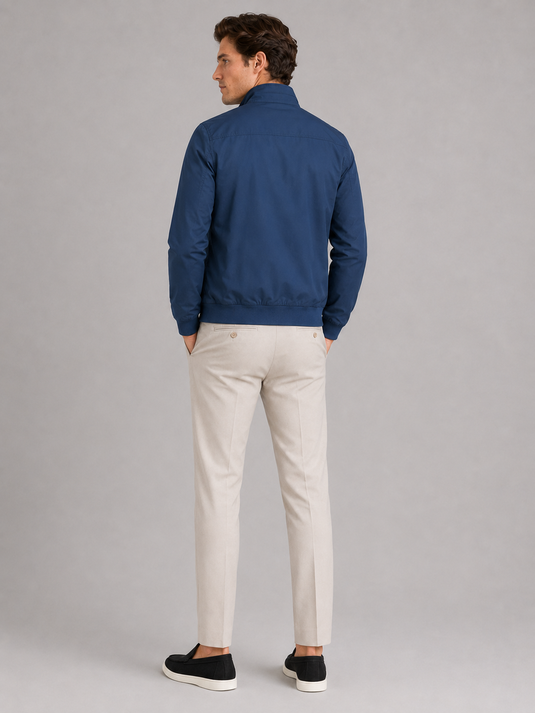 Men’s blue zip up bomber jacket comfortable fall layer for casual everyday outfits