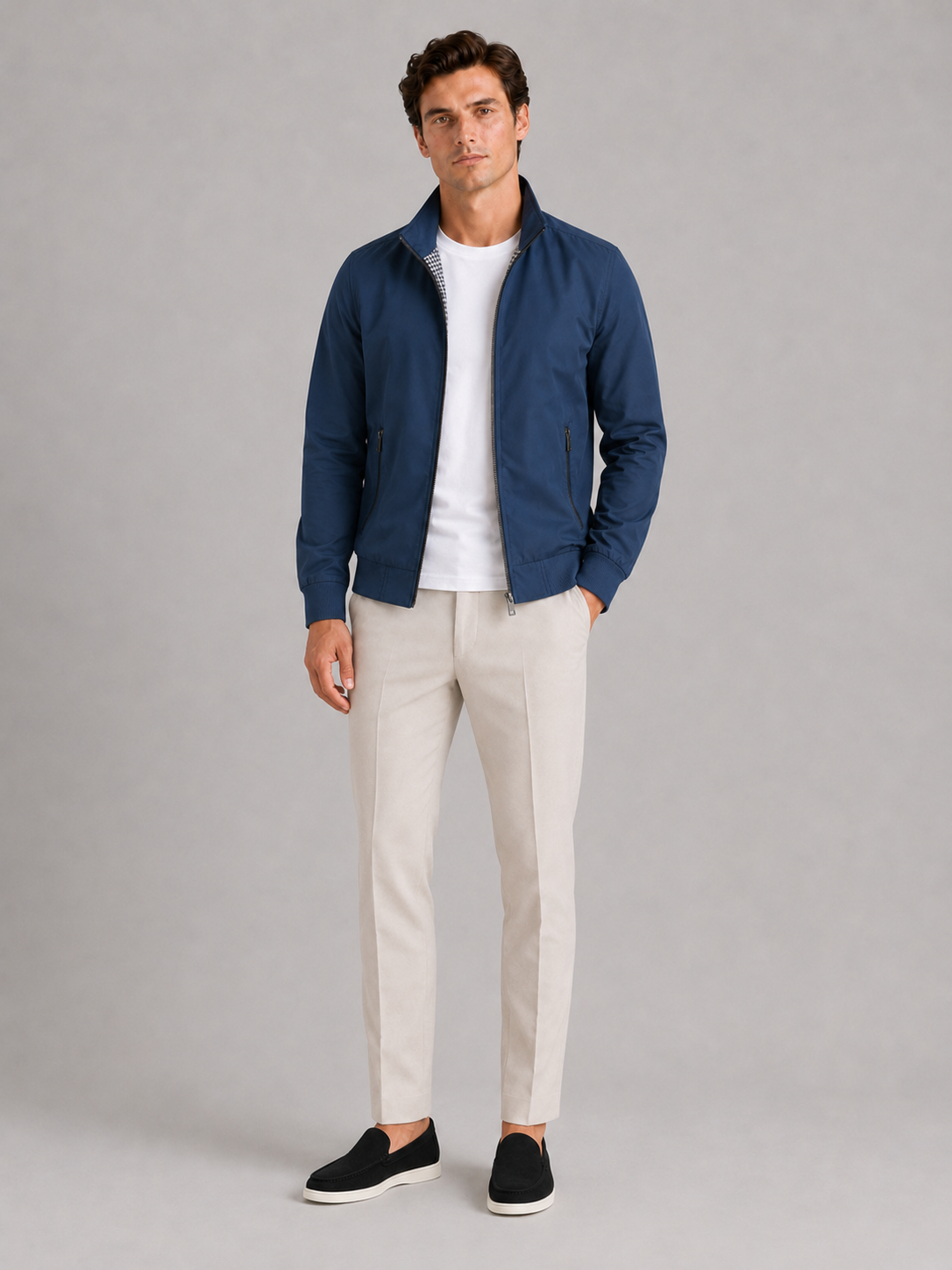 Blue bomber jacket for men slim fit lightweight outerwear for travel and everyday wear