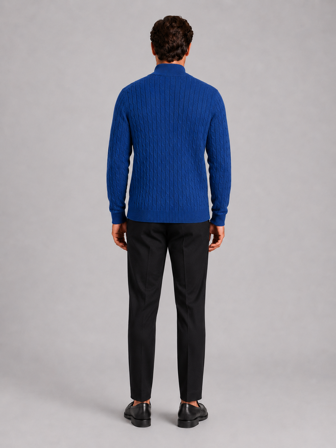 Men’s blue mock neck knitwear sweater comfortable warm top for business casual outfits