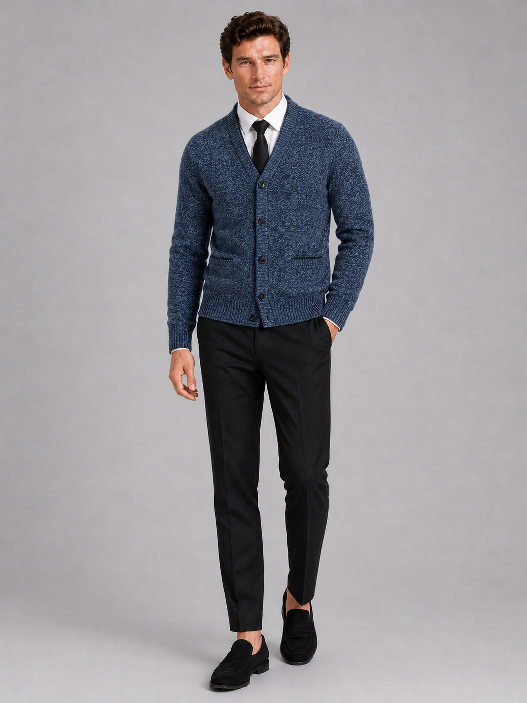 Blue v neck cardigan sweater for men comfortable knit layer for everyday winter wear