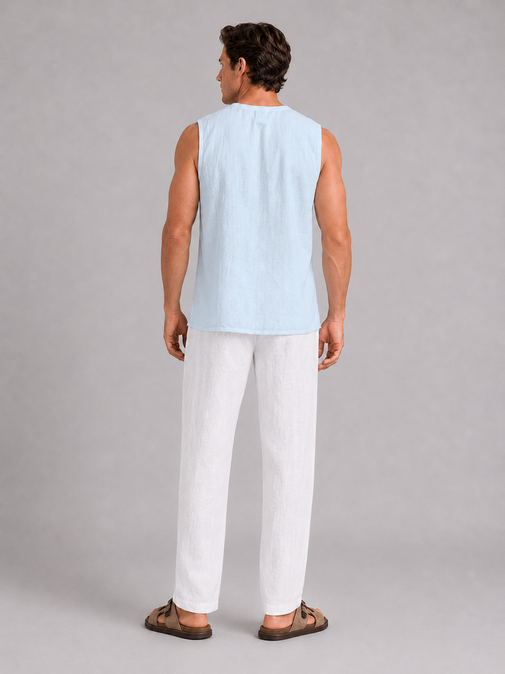 Men’s blue lace up v neck tank top comfortable breathable summer shirt for casual outfits