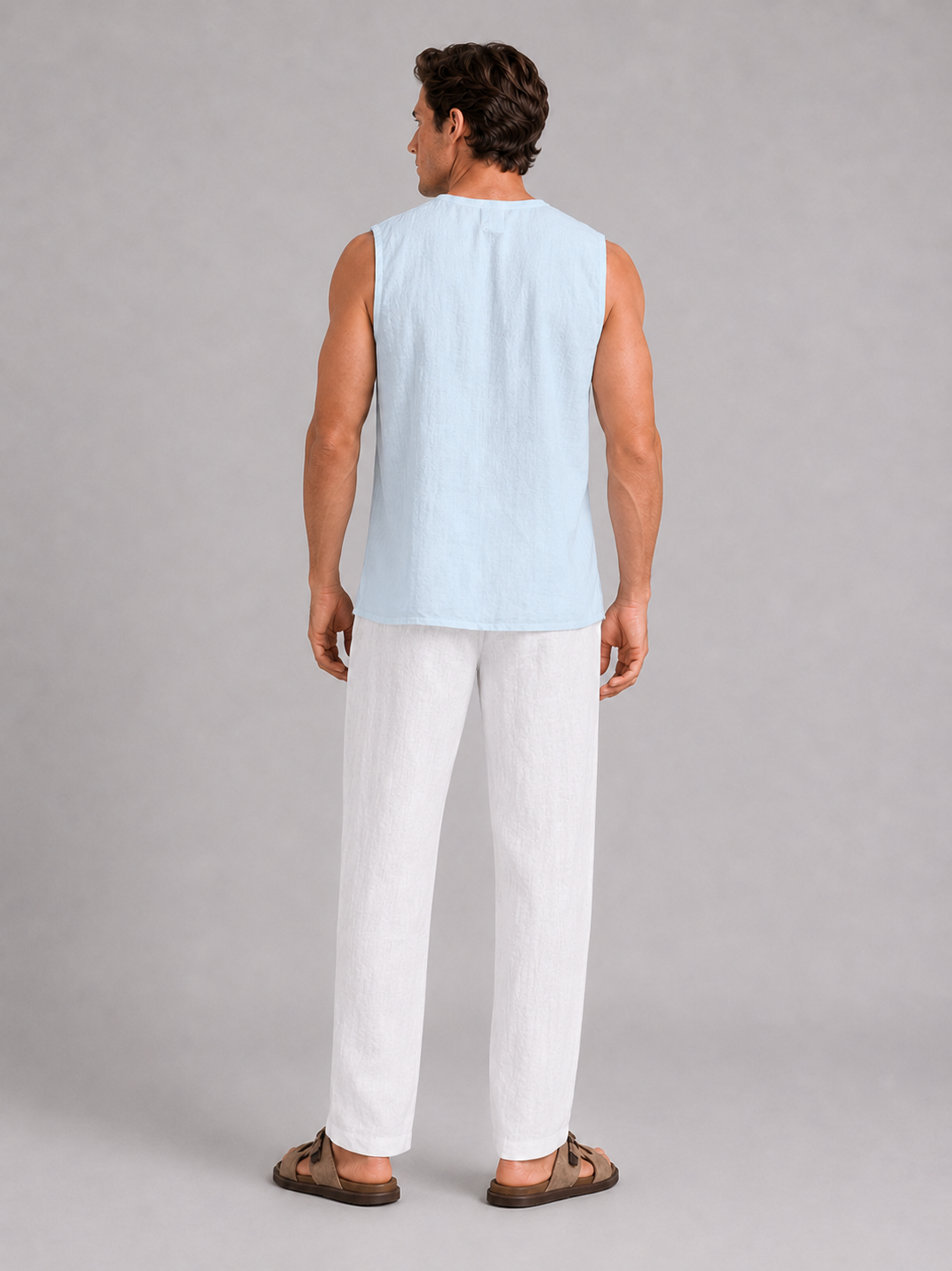Men’s blue lace up v neck tank top comfortable breathable summer shirt for casual outfits