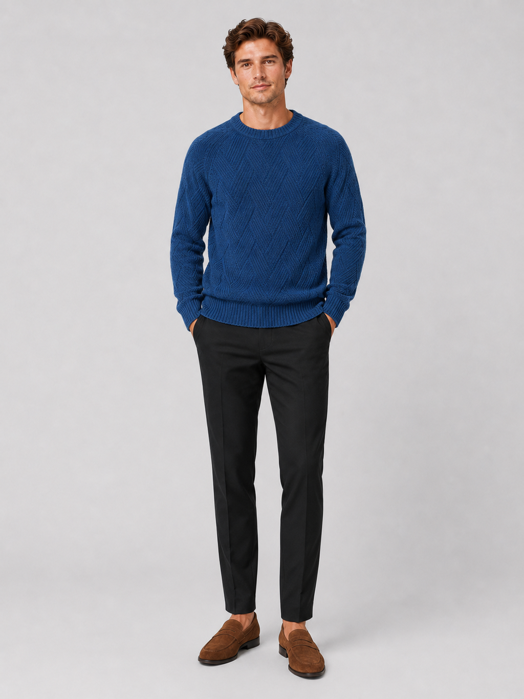 Blue crewneck sweater for men comfortable fall pullover for everyday wear