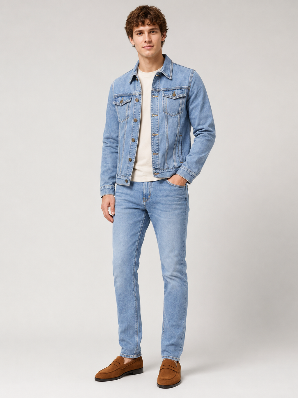 Blue denim jacket for men slim fit vintage cotton outerwear for everyday wear