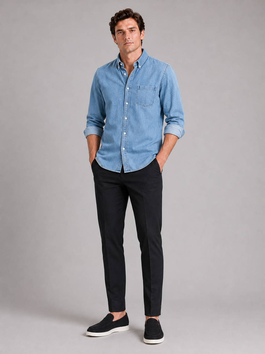 Classic denim shirt for men long sleeve button down for spring summer and fall wear