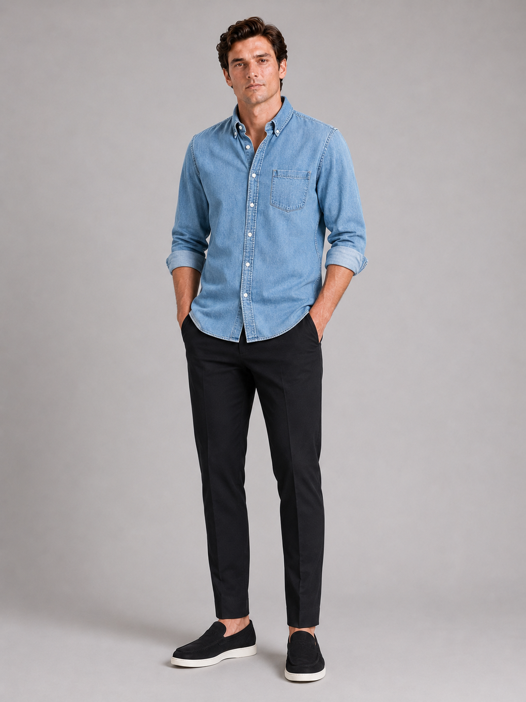 Classic denim shirt for men long sleeve button down for spring summer and fall wear