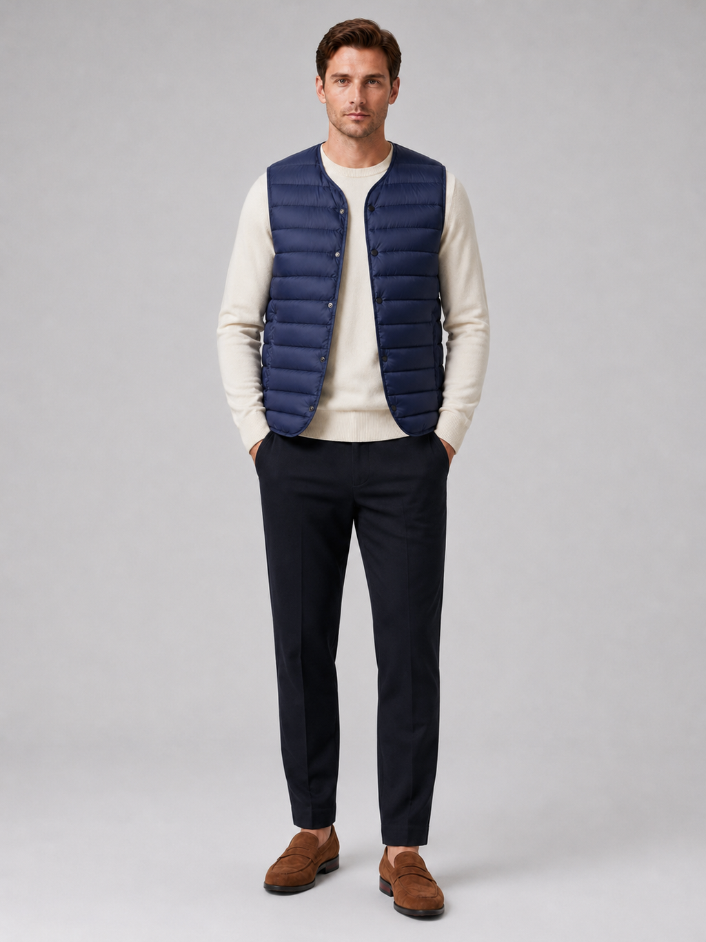 Blue down vest for men windproof waterproof lightweight winter layer for outdoor and everyday wear