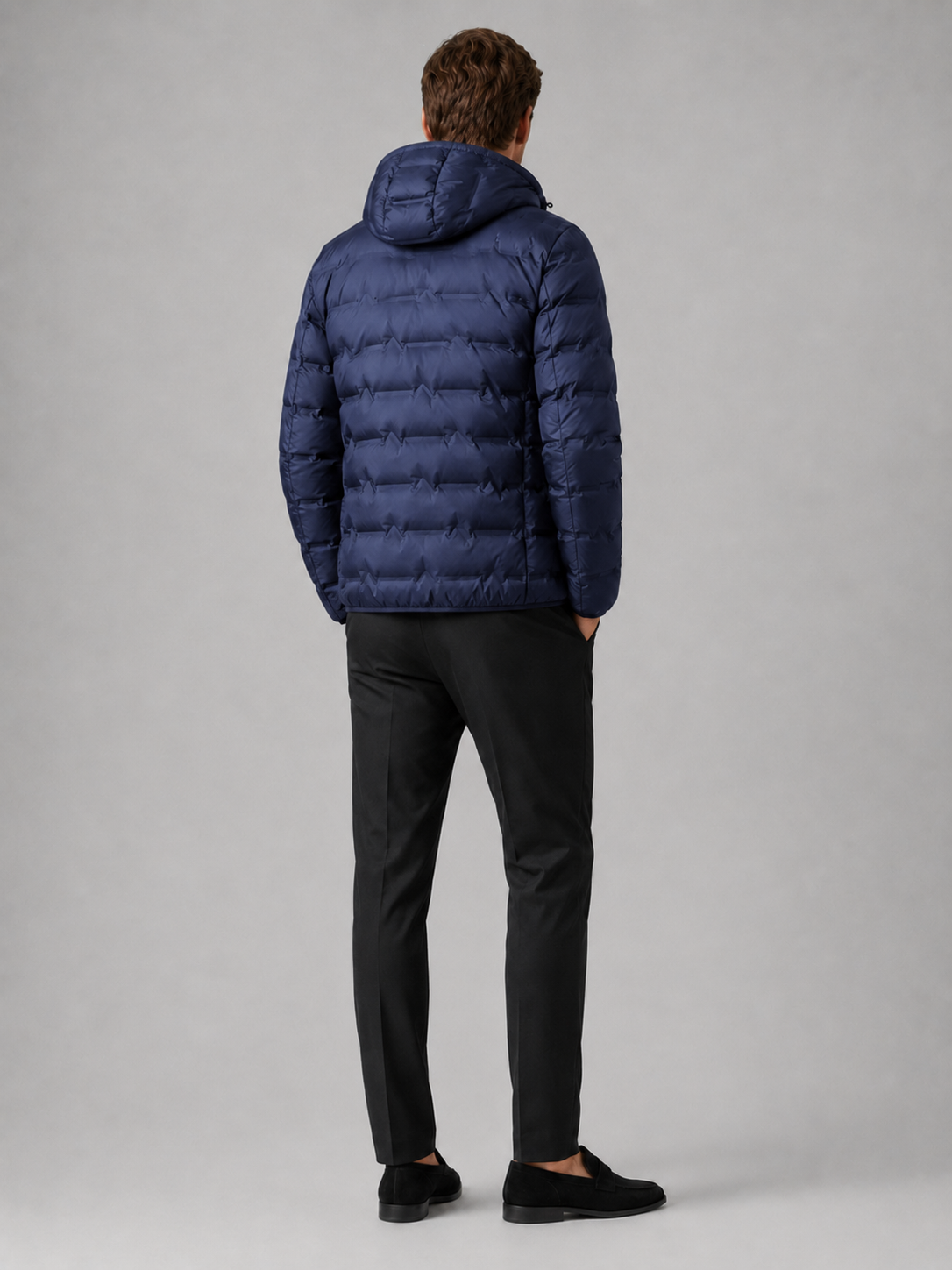 Men’s blue lightweight down jacket comfortable insulated outerwear for casual and outdoor outfits