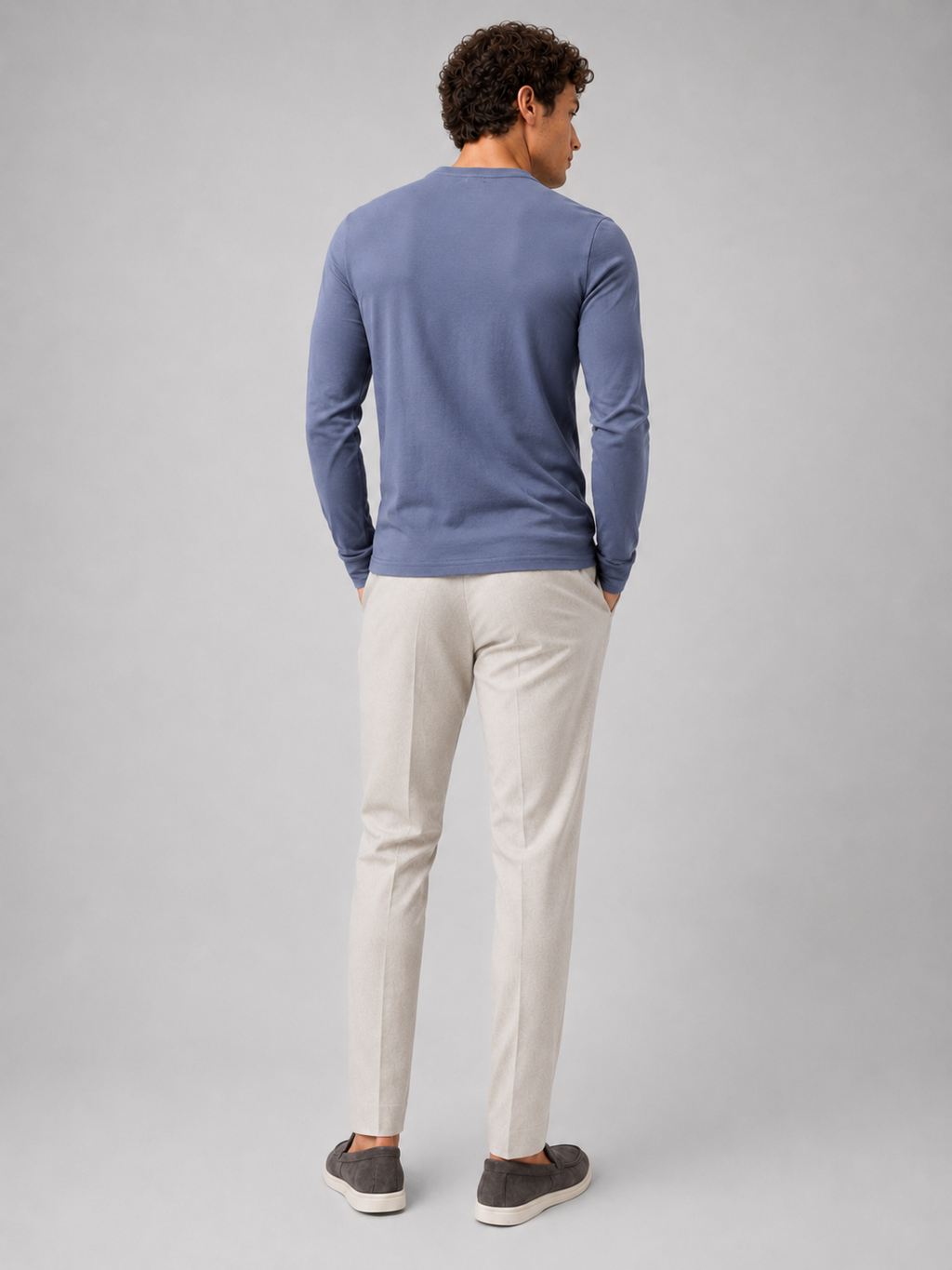 Pastel blue fitted long sleeve t shirt for men soft breathable everyday casual top