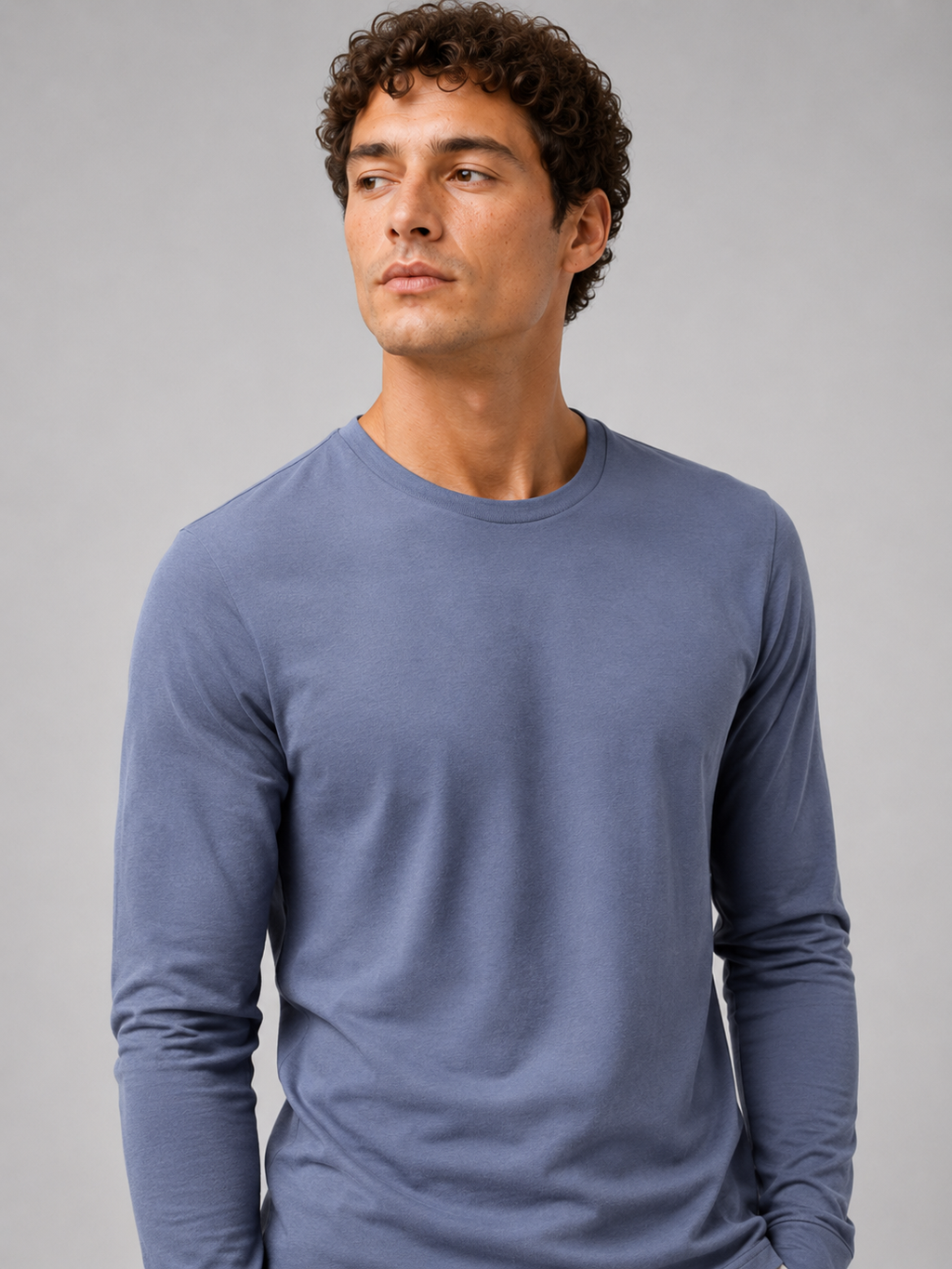 Pastel blue solid color long sleeve t shirt minimal fitted basic top for casual outfits