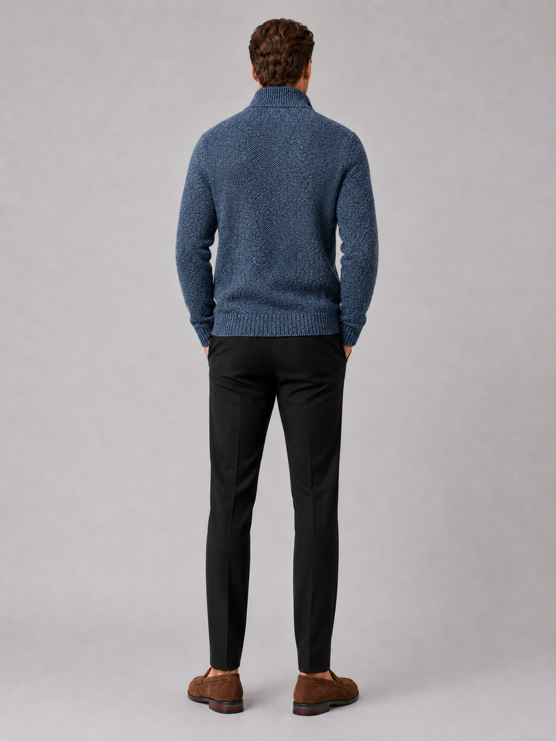Men’s blue fleece knit cardigan comfortable fall winter layer for casual and outdoor outfits