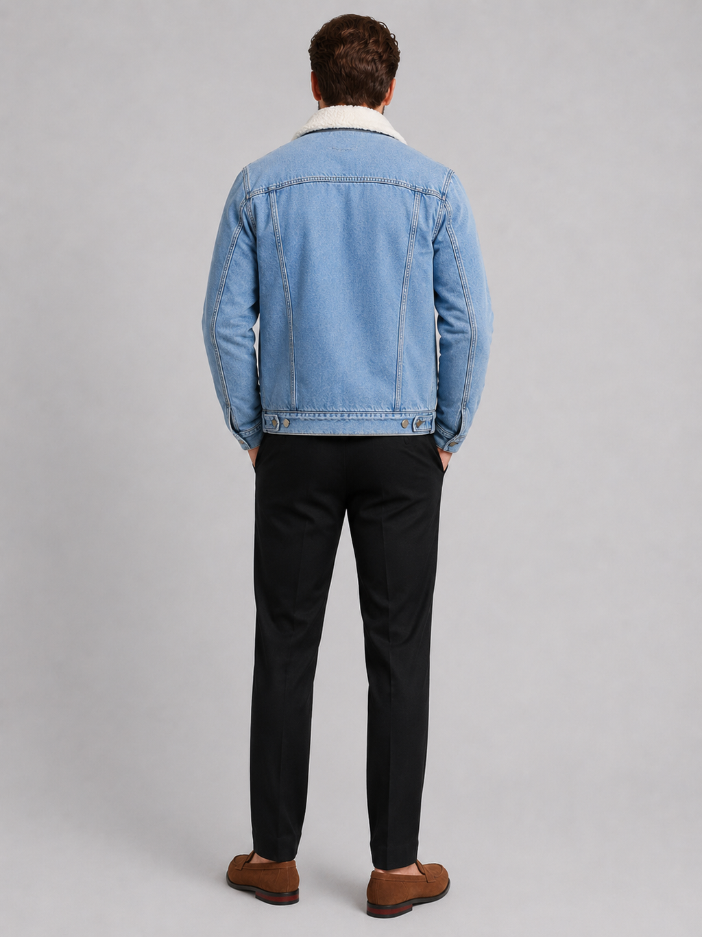 Men’s blue denim jacket comfortable insulated layer for casual outdoor and cold weather outfits