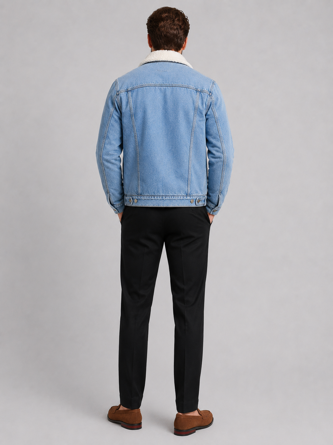 Men’s blue denim jacket comfortable insulated layer for casual outdoor and cold weather outfits