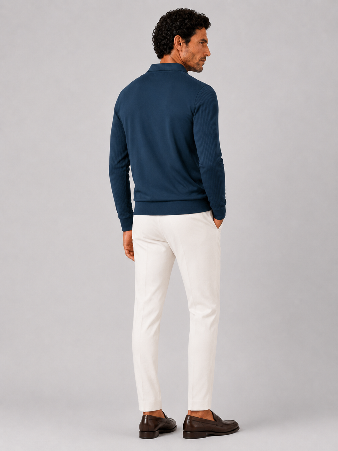 Men’s blue business casual polo shirt lightweight fabric for smart casual everyday outfits