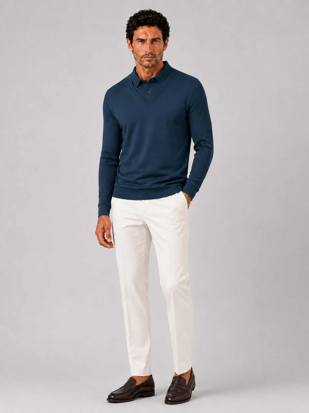 Blue long sleeve polo shirt for men comfortable all season top for office and vacation wear