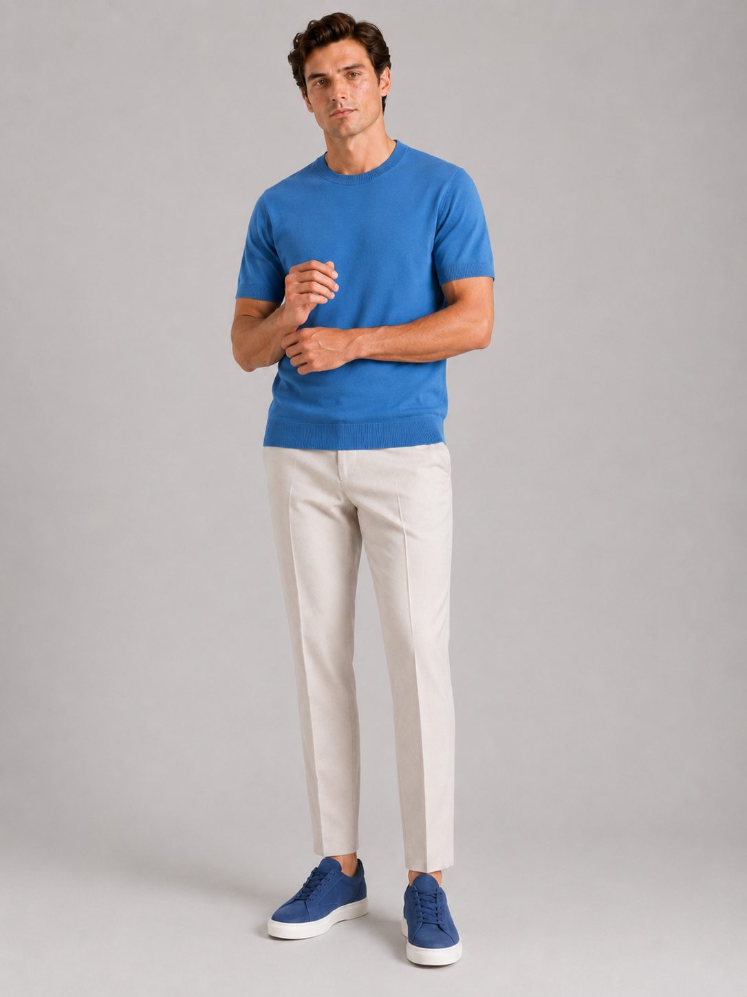 Blue merino wool t shirt for men lightweight short sleeve top for business casual wear