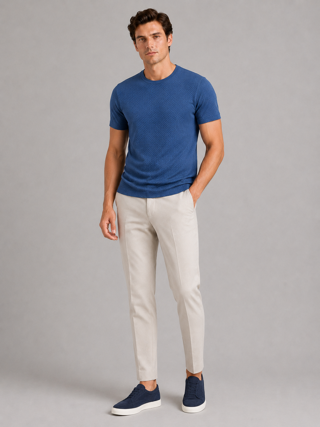 Blue mesh crew neck t shirt for men lightweight summer top for everyday wear