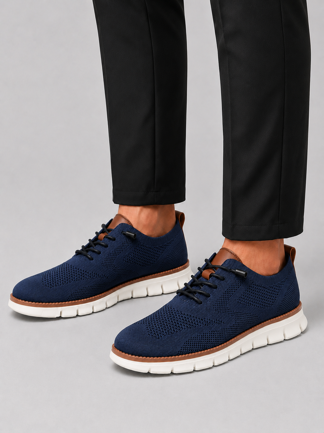 Men wearing blue mesh sneakers lightweight breathable lace up summer casual shoes