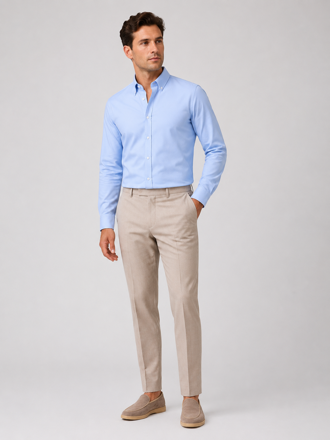 Blue cotton oxford shirt for men breathable lightweight casual summer wear
