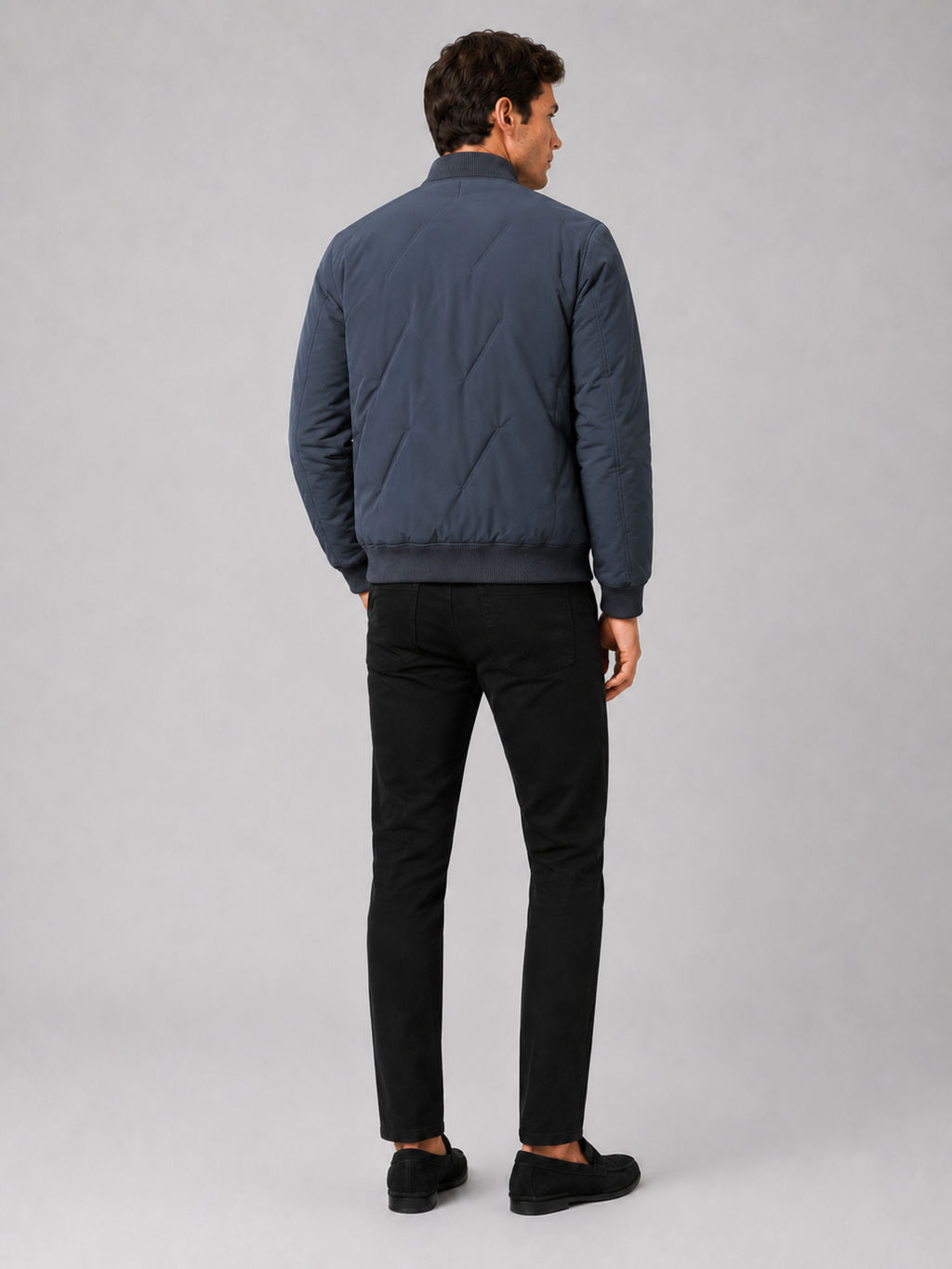 Men’s blue cotton baseball jacket comfortable insulated layer for fall winter casual outfits