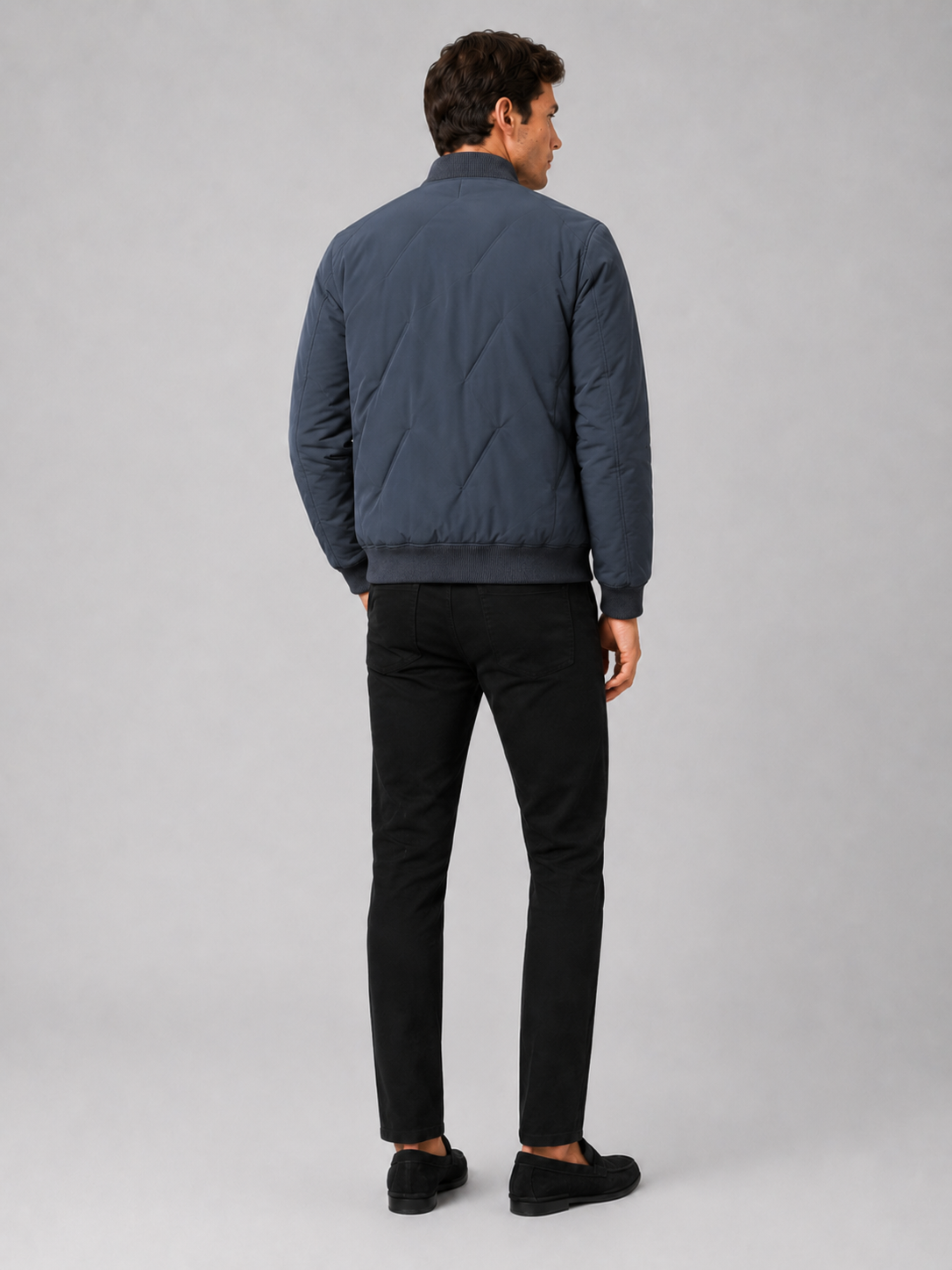 Men’s blue cotton baseball jacket comfortable insulated layer for fall winter casual outfits