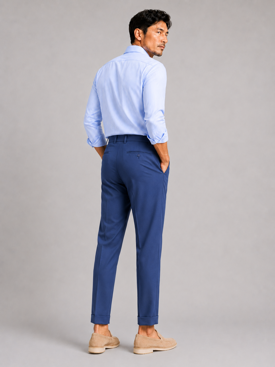 Blue straight leg pants for men breathable lightweight casual trousers for travel wear