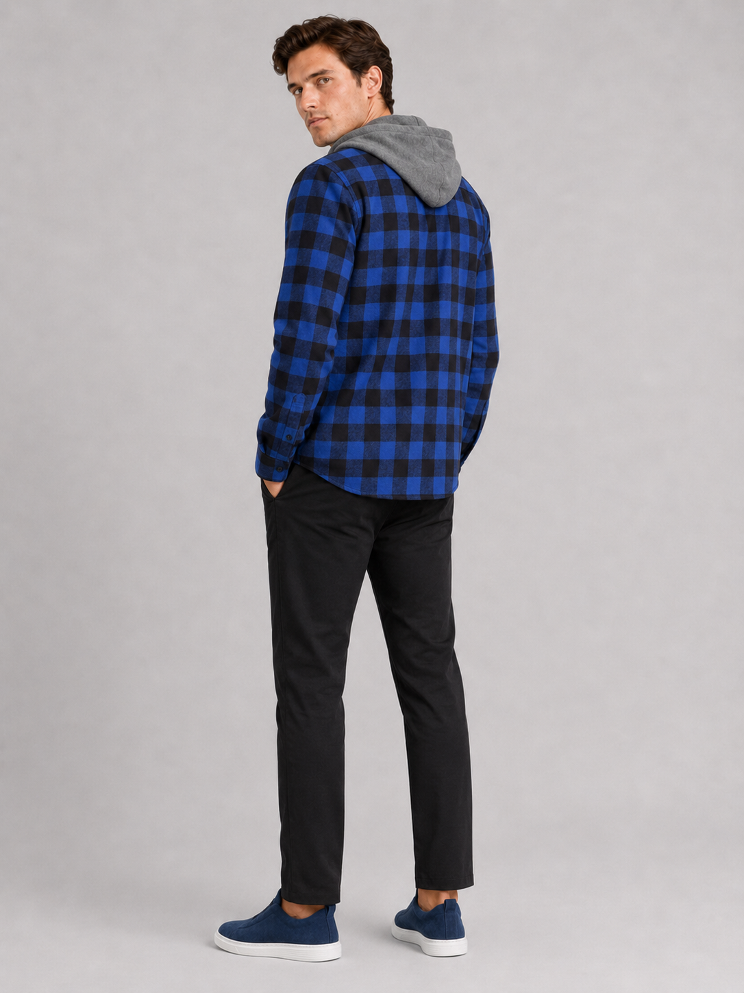 Men’s blue button down flannel jacket comfortable casual streetwear for everyday outfits
