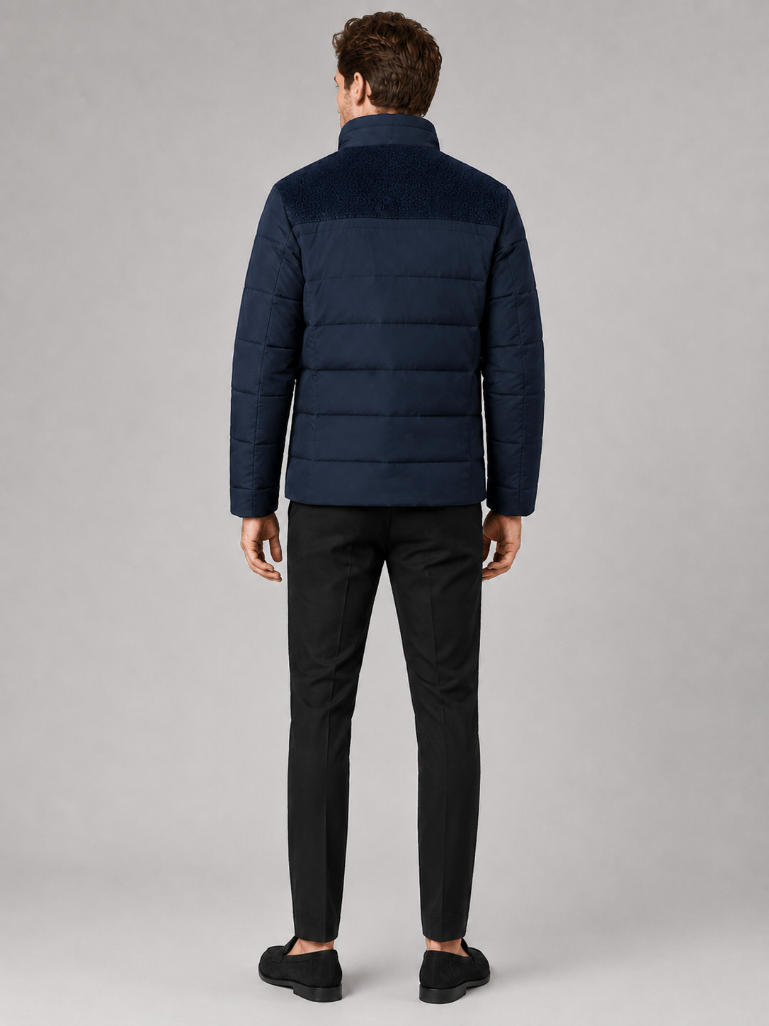 Men’s blue insulated puffer jacket comfortable cold weather outerwear for casual and outdoor outfits
