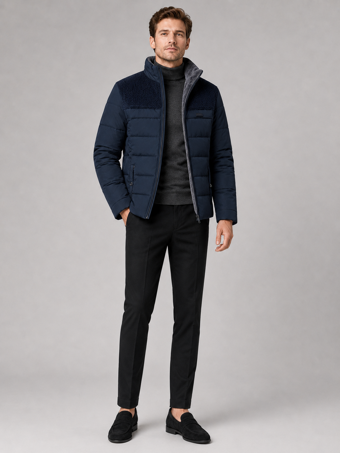 Blue puffer jacket for men thick warm winter coat for outdoor and everyday wear