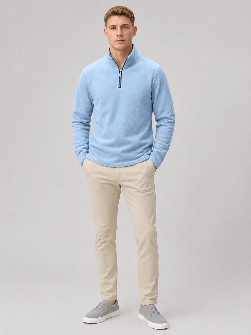 Blue quarter zip sweater for men thick warm winter layer for outdoor and everyday wear
