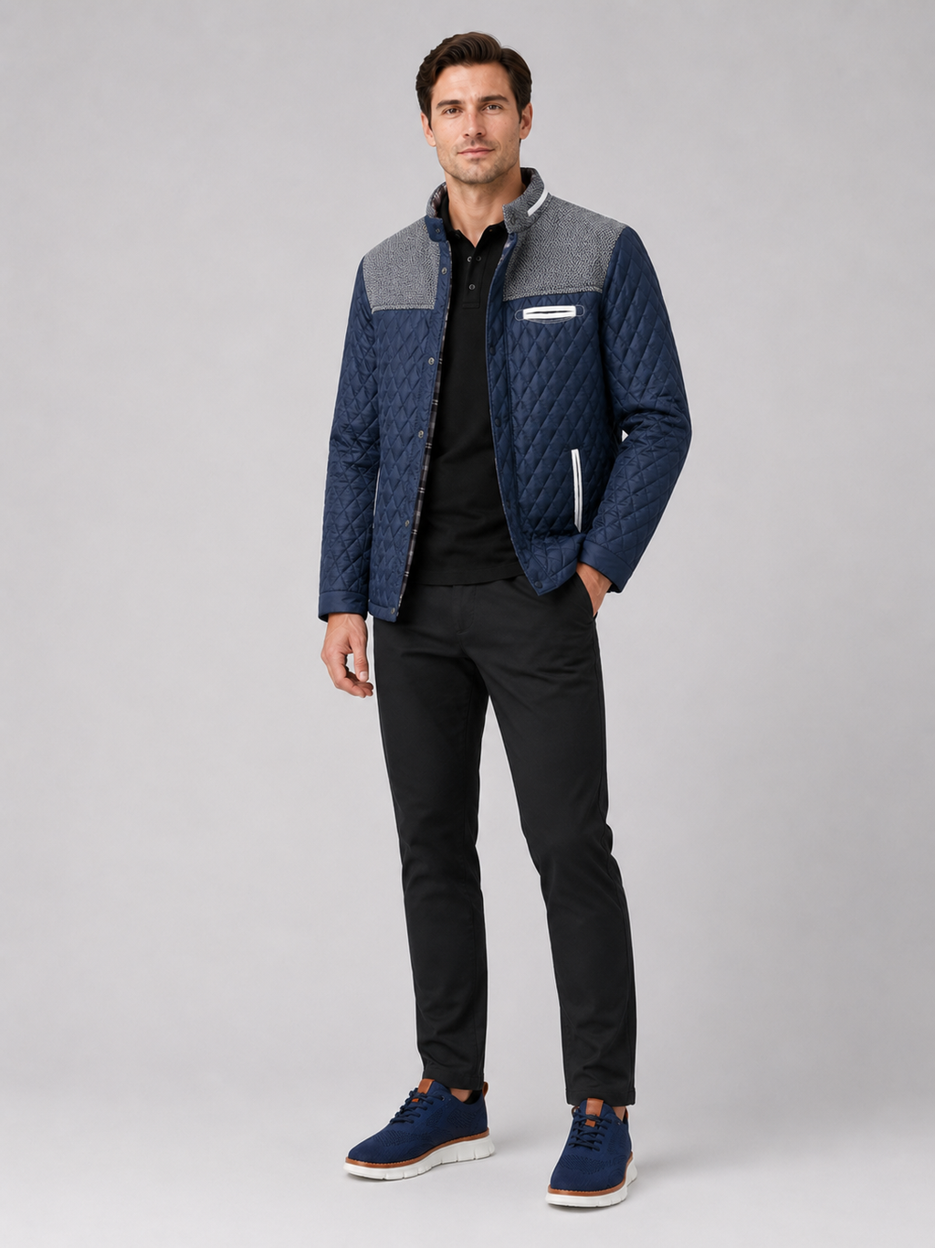 Blue quilted jacket for men lightweight fall outerwear for everyday and travel wear