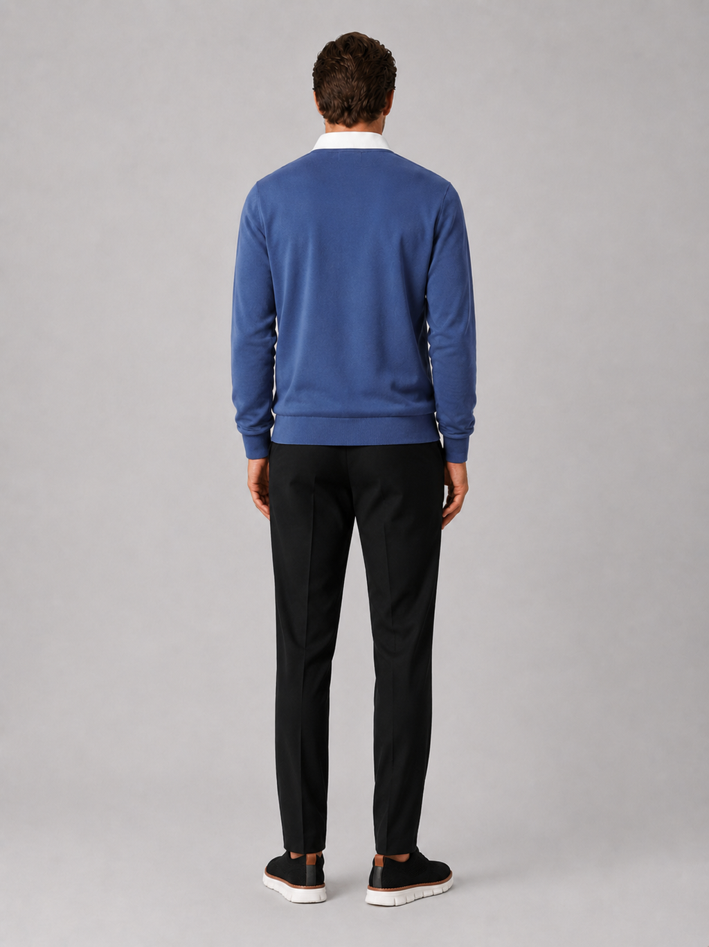Men’s blue knit rugby shirt comfortable casual top for business casual and weekend outfits
