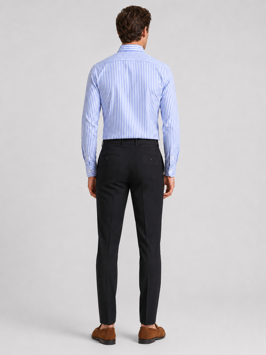 Men’s blue striped business casual shirt comfortable long sleeve dress shirt for professional outfits
