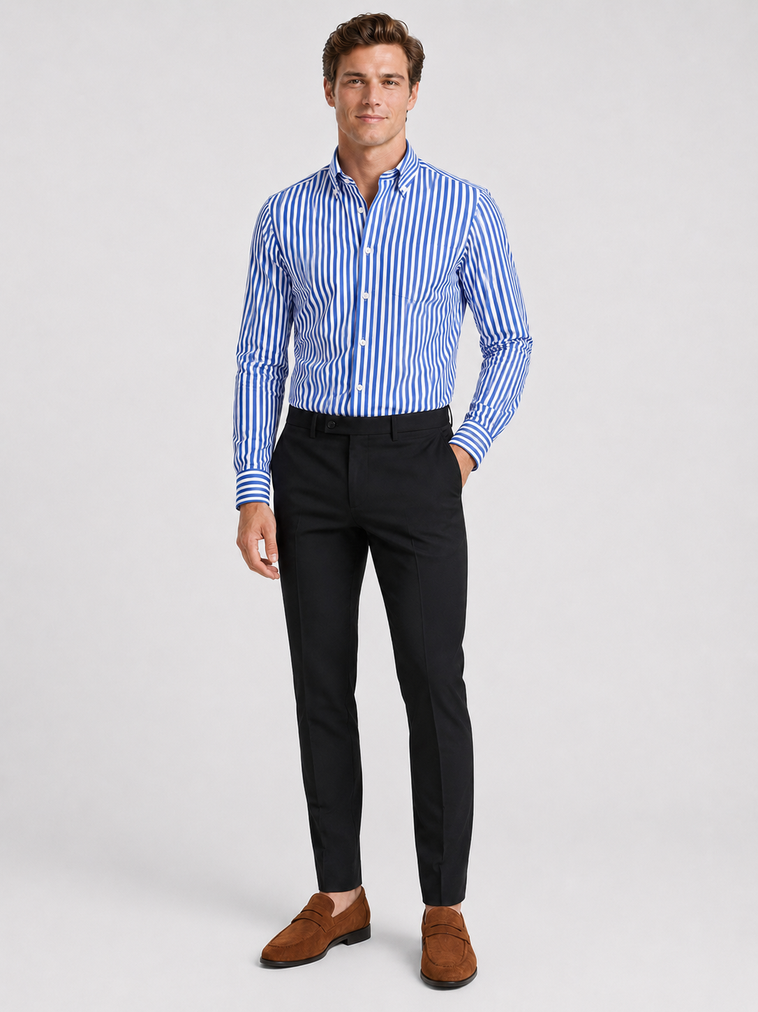 Blue striped button down shirt for men slim fit office shirt for everyday wear