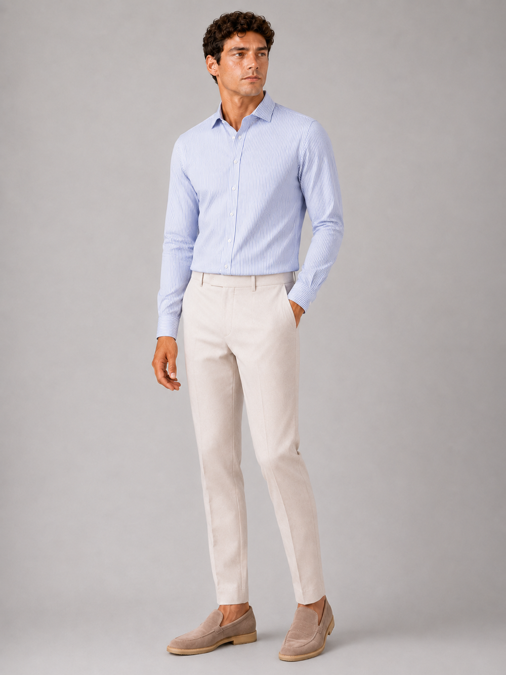 Blue striped cotton oxford shirt for men breathable lightweight casual summer wear