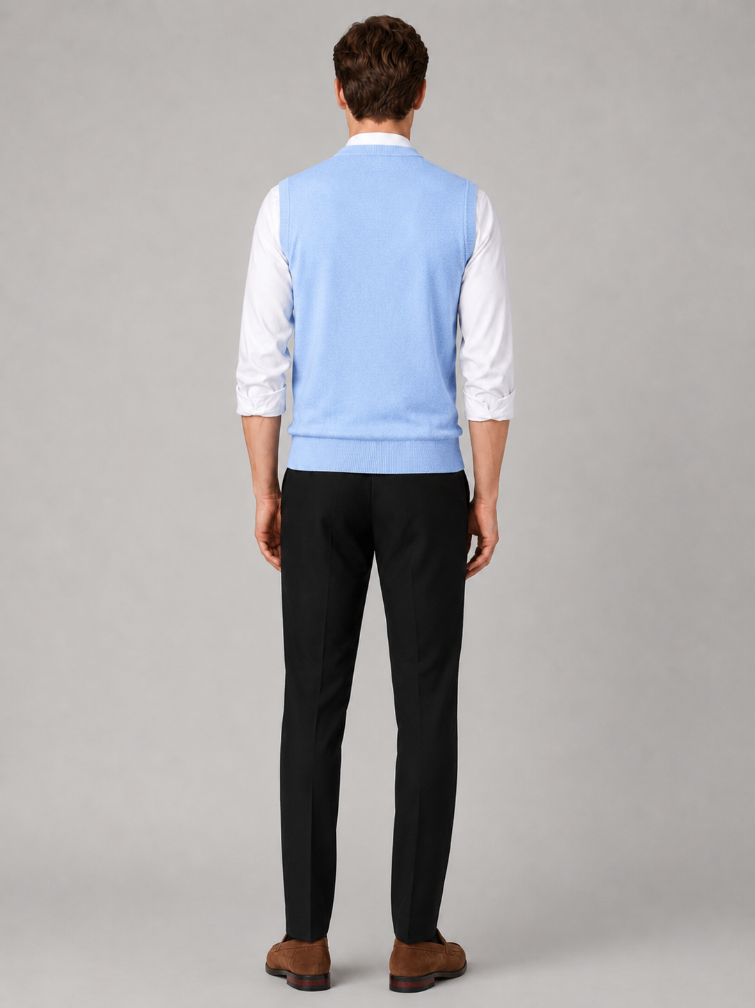Men’s blue knit sweater vest comfortable sleeveless layer for office and smart casual outfits