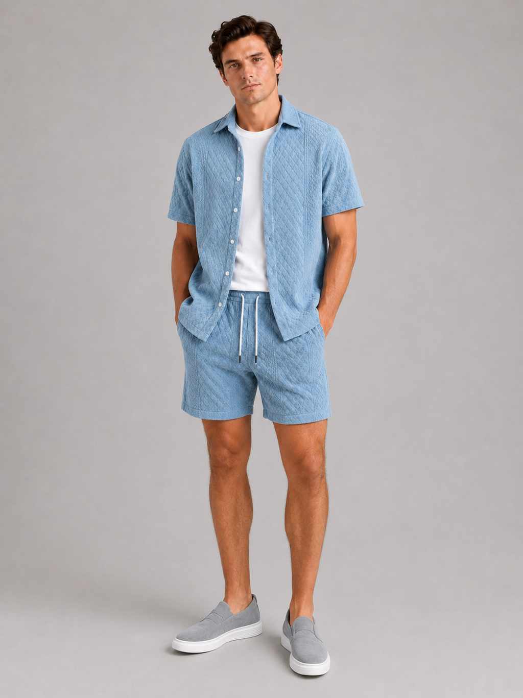 Blue matching shirt and shorts set for men breathable summer outfit for casual wear