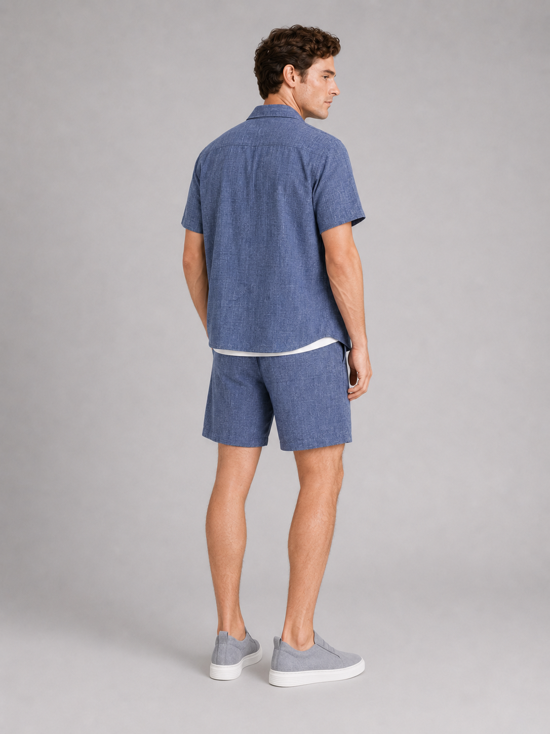 Men’s blue matching two piece set comfortable summer ensemble for beach and everyday outfits