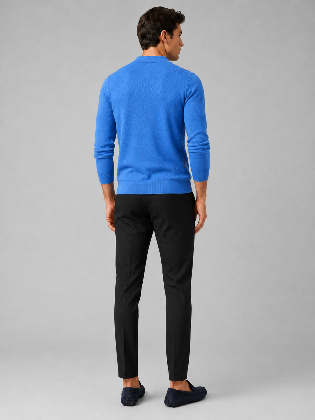 Men’s blue knit cardigan sweater comfortable long sleeve layer for business casual outfits
